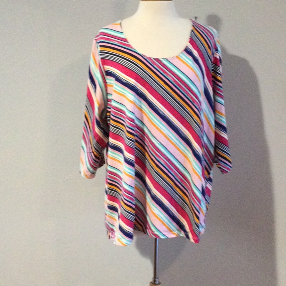 Jessica London Multi-color Diagonal Stripe 3/4 Sleeve Pullover Top Size 26/28